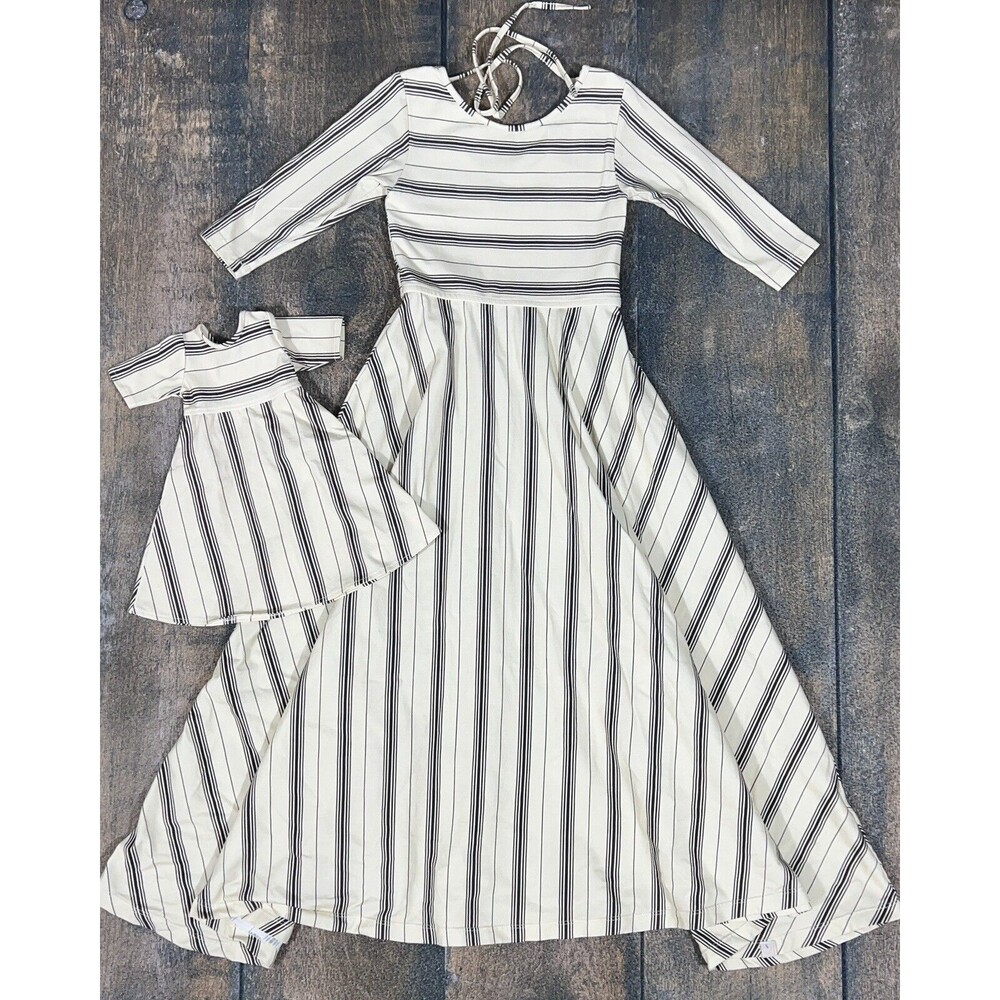 Omi Jo Girls Size 6 Ticking Maxi Dress With Lexi Rose Doll Dress!